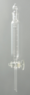 F透明円筒分液ロート目盛付球栓50mL 15/25