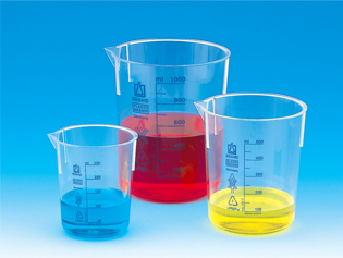 【販売終了】ビーカー　PMP　青目盛　600mL